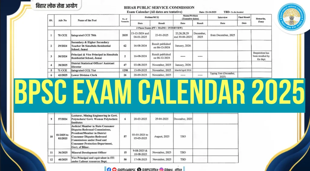 BPSC Exam Calendar 2026
